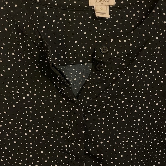 J Crew | Long Sleeve Blouse Black White Polka Dot 1/4 Button down Women’s sz S - Picture 3 of 9